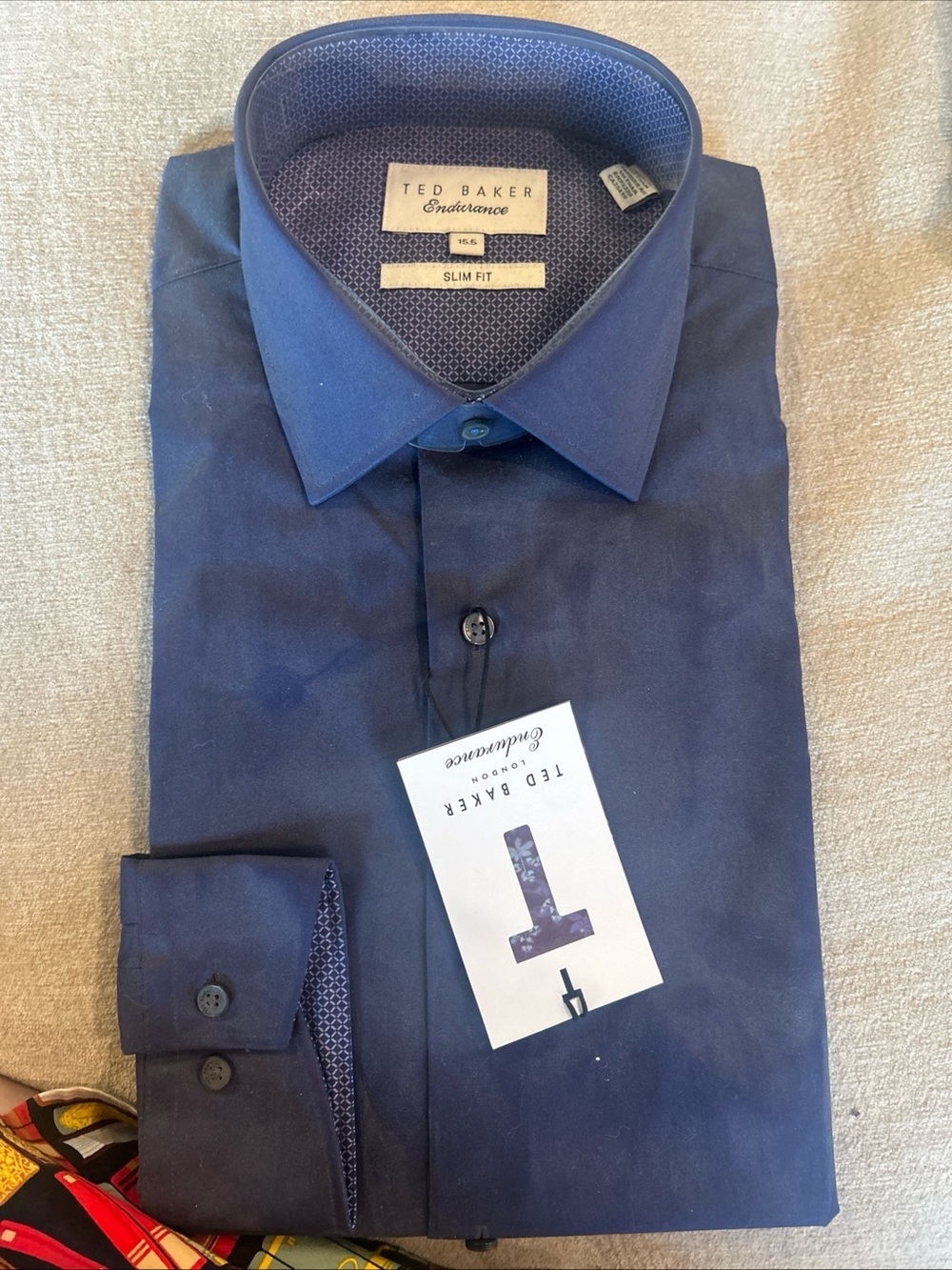 Ted Baker Men's Slim Fit Dark Navy Dress Shirt with Contrast Inner Collar